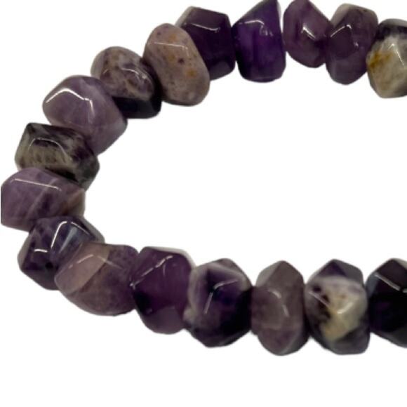 Amethyst Violet Purple Colored Womens Stretch Stone Bracelet - Picture 2 of 4